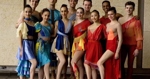 Group photo of PA Ballet dancers wearing student designed costumes