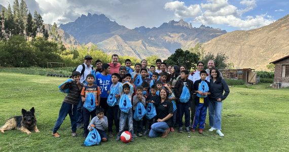 Children and staff at a group home for boys in Urubamba, Peru pose with Jefferson faculty and Health Bridges International staff.