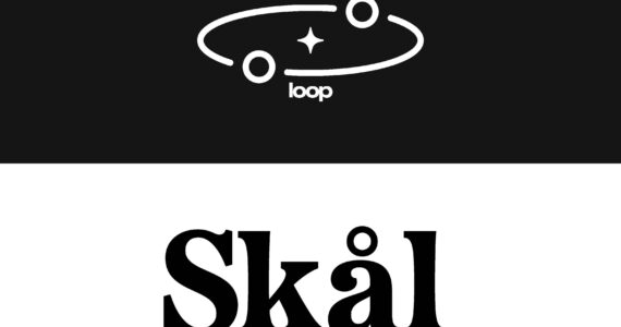 Logo for loop in white on a black background and logo for Skal in black on a white background