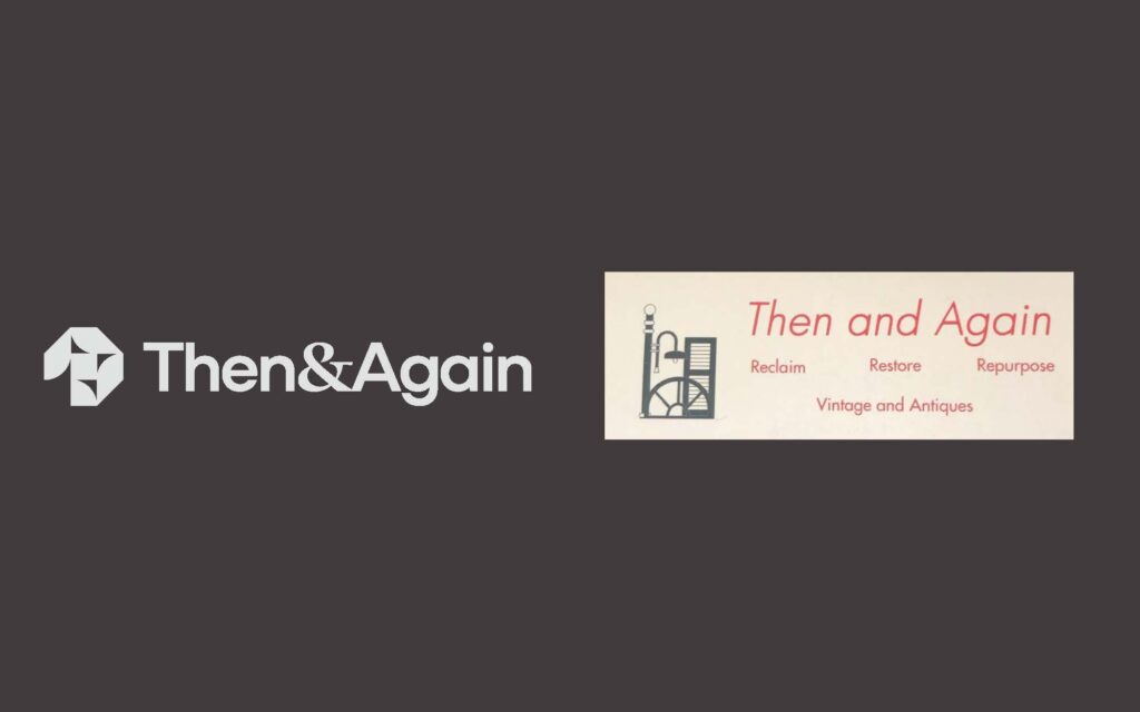 A side by side comparison of the original logo for Then and Again and the student rebrand