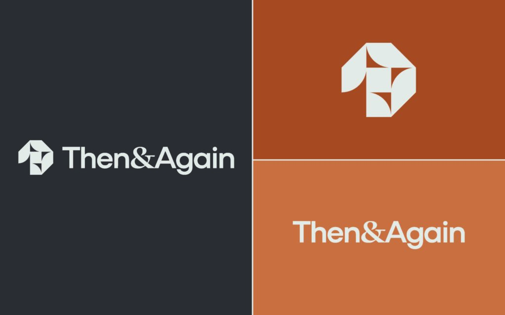 The rebranded logo system for Then and Again