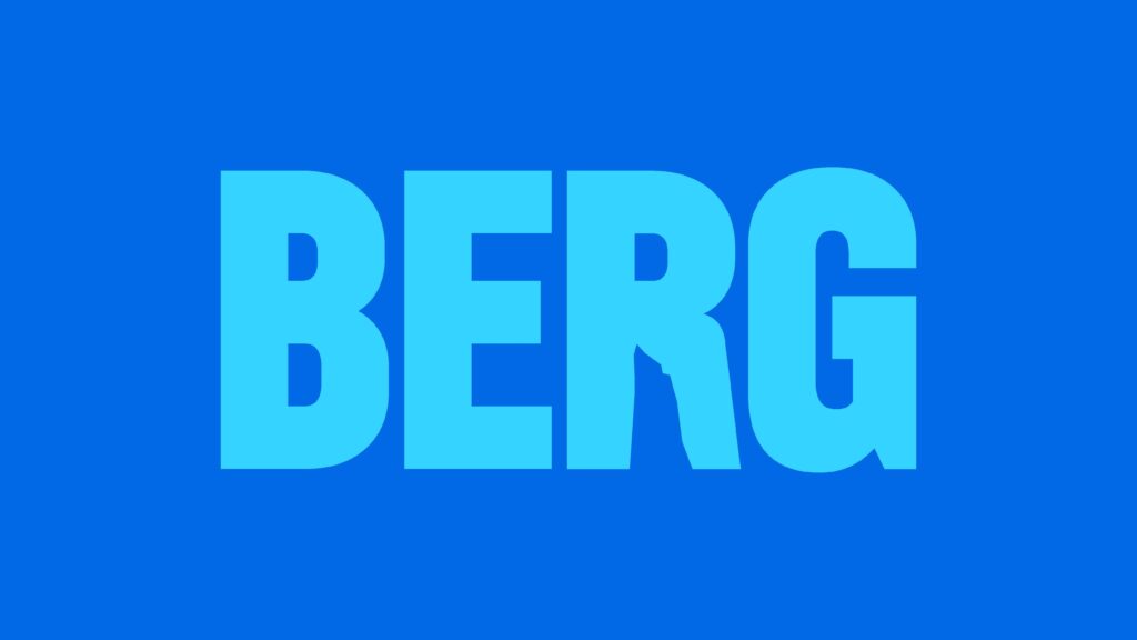 The logo for Berg in light blue on a dark blue background