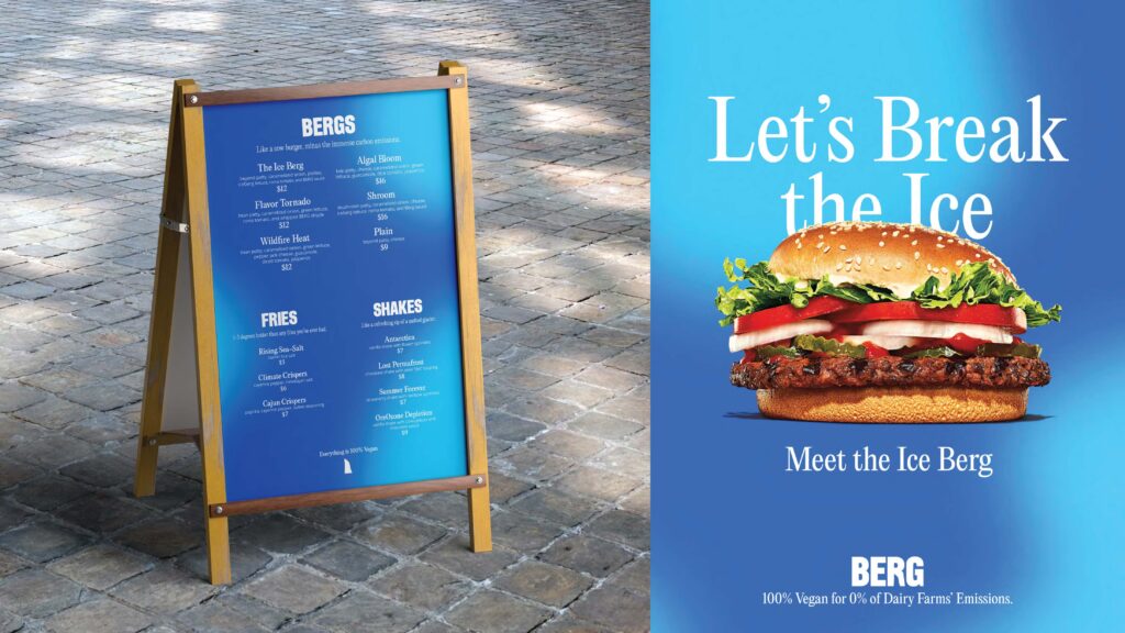 The sandwich board menu and an advertisement for Berg