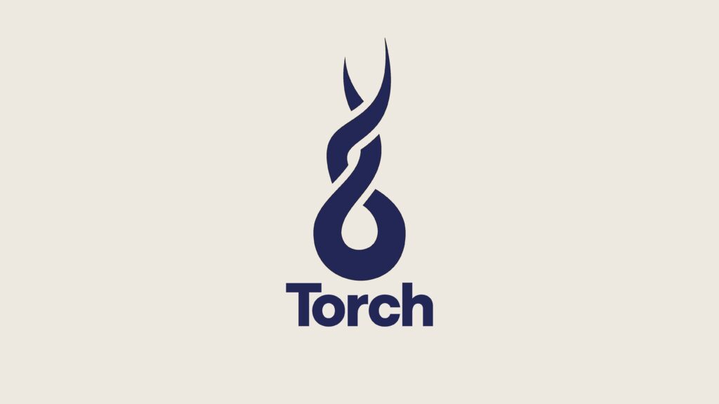 The logo for Torch in dark purple on a beige background